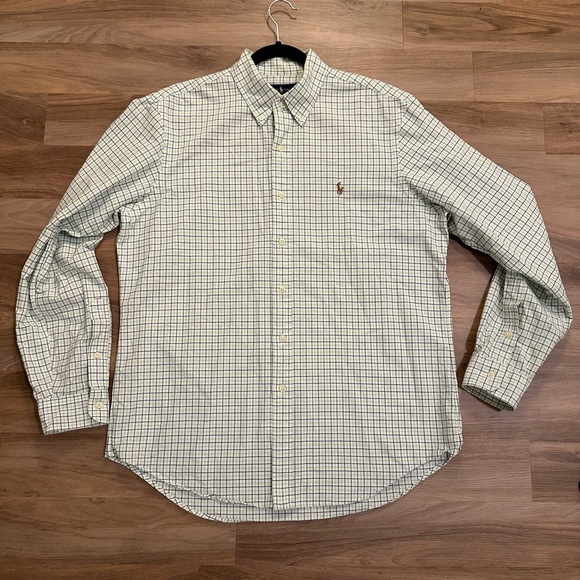 SOLD Ralph Lauren Mens L Gingham Blue Green Button Down Long Sleeve - Picture 1 of 9